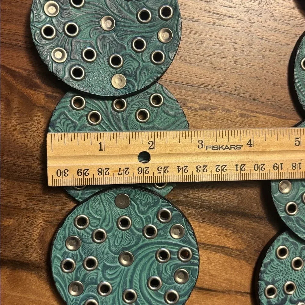 Boho Turquoise Embossed Leather Disc Belt - Large